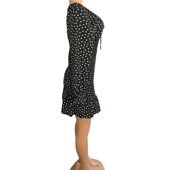 Express Long Sleeve Smocked Black Polka Dot Dress - Picture 6 of 12